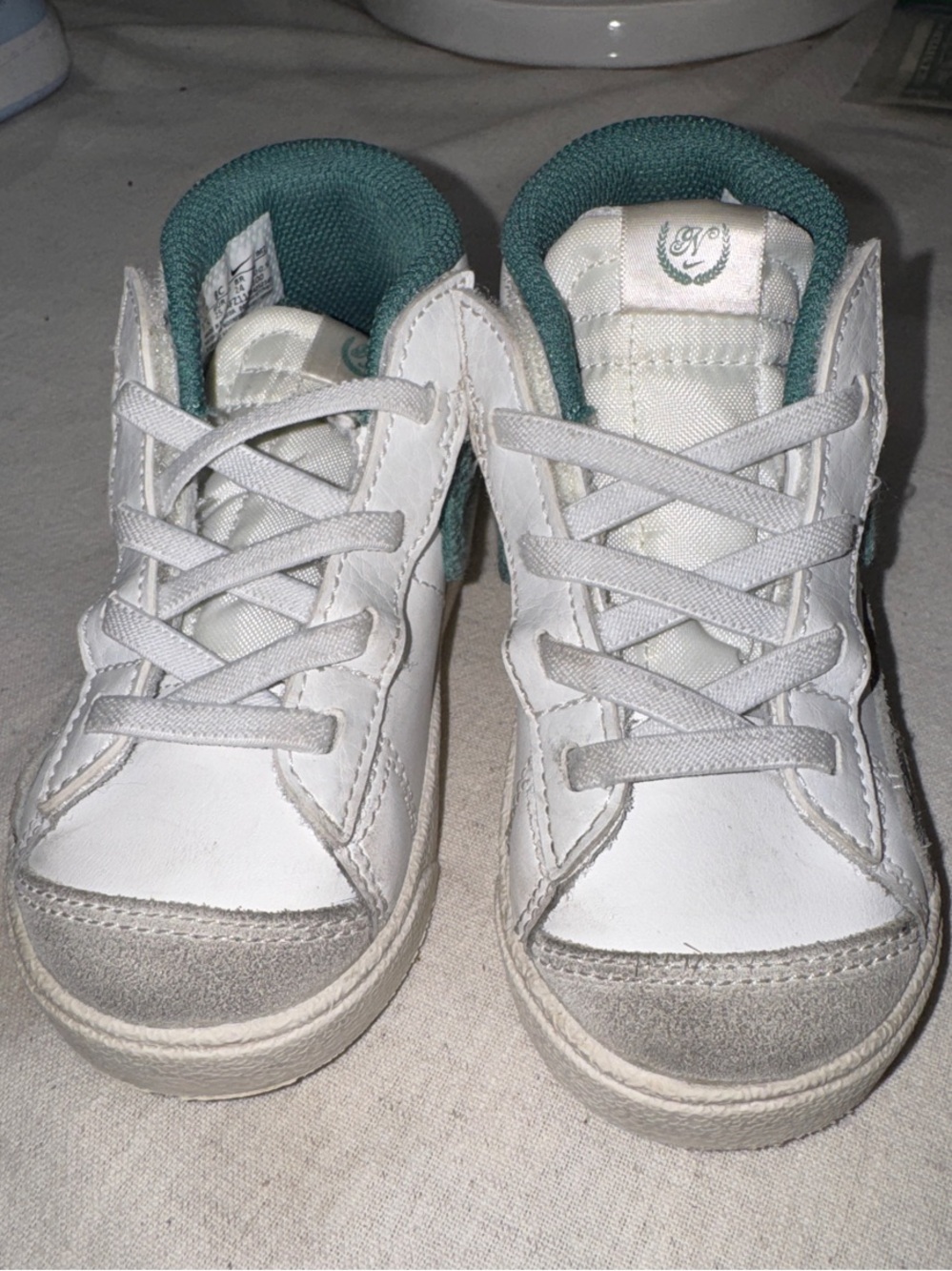 Toddler White and Teal Casual Lace-Up Sneakers